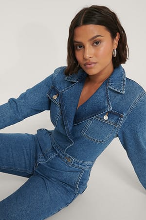 Mid Blue Wrap Denim Jumpsuit
