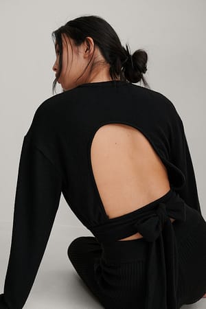 Black Wrap Detail Loose Top