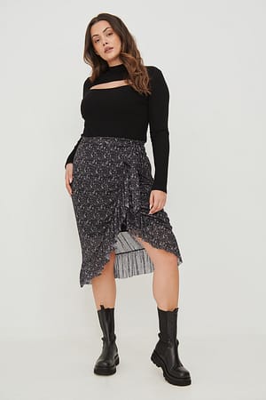 Flower Print Mesh Rok Met Overslagdetail