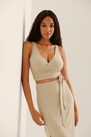 Beige Wrap Detail Rib Singlet