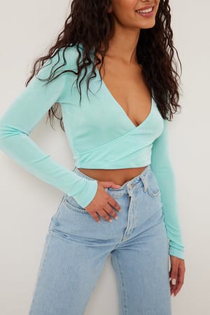 Turquoise Wrap Detail Shiny Top