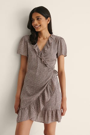 Small Pink Flowers Wrap Mini Dress