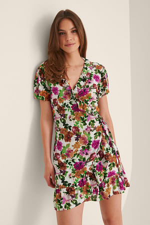 Garden Flower Wrap Mini Dress