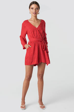 Red/White Dots Wrap Playsuit