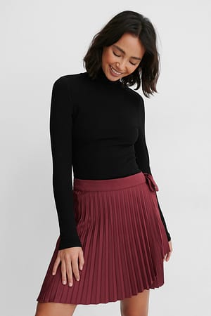 Burgundy Wrap Pleated Mini Skirt