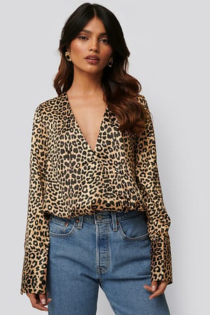 Leoprint Wrap Satin Top