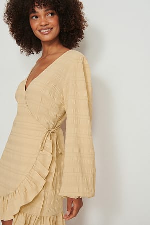 Beige Wrap Structured Mini Dress