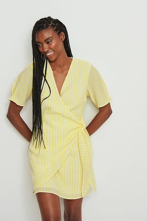 Yellow Check Wrap Tie Dress
