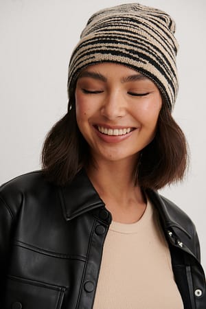 beige/Black Zebra Beanie
