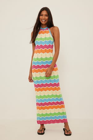 Multi Zig Zag Striped Knitted Maxi Dress