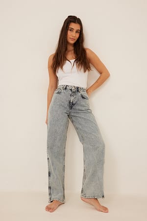 Acid Blue Zipper Slit Denim
