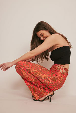 Orange Print Lacing Detail Pant