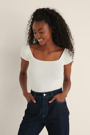 Offwhite Short Sleeve Rib Top