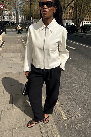 Light Beige Wide Collar Pu Jacket
