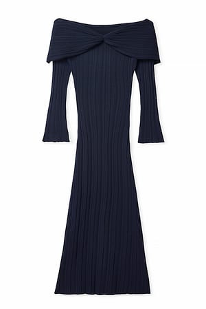 Dark Blue Off Shoulder Knitted Dress