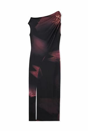 Red Flower Print Kjole i jersey uden skuldre