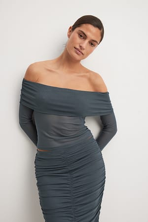 Dark Grey Top i mesh uden skulder