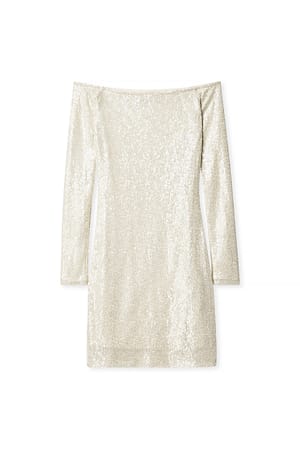 White Off Shoulder Sequin Mini Dress