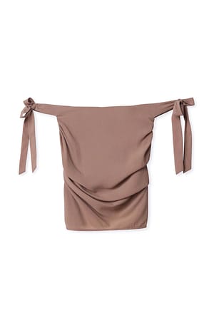 Taupe Top met off-shoulder en strikdetail
