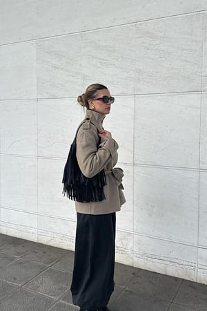 Grey Melange Mid Waist Tailored Balloon Pants