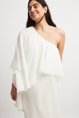 White Asymmetrisk miniklänning i chiffon med en axel