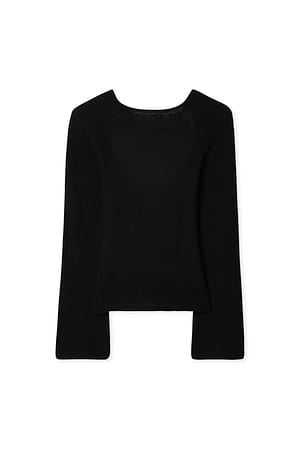 Black Open Back Lace Detail Knitted Top