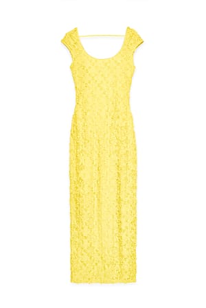 Yellow Midikleid aus Spitze mit offenem Rücken