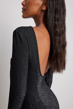 Black Open Back Long Sleeve Jersey Dress