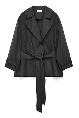 Black Blondebluse i organza med bæltedetalje