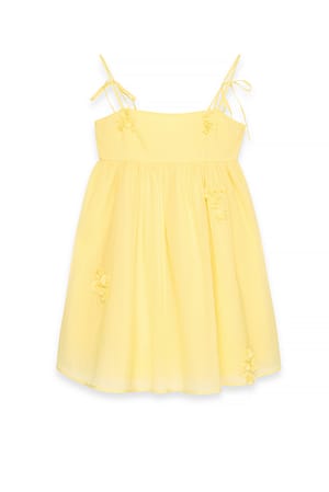 Yellow Organza Flower Detail Mini Dress