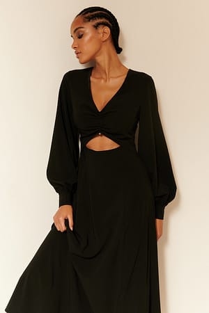 Black Gathered Cut Out Detail Dress