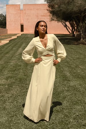 Light Yellow Gathered Cut Out Detail Dress