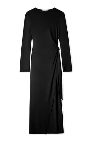 Black Overlap Midi Dress