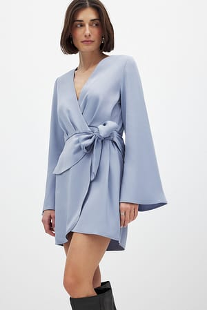 Dusty Blue Overlap Wrap Mini Dress