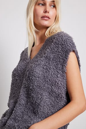 Dark Grey Melange Oversized rak stickad väst