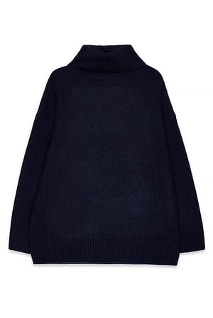 Navy Oversized Knitted Turtle Neck Sweater