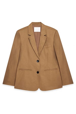 Dark Beige Regular-Blazer aus Leinenmischung