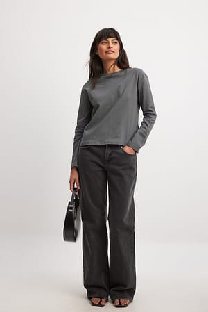 Dark Grey Långärmad oversize topp