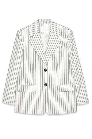 Cream/Black Oversized kostymblazer med finstickad rand