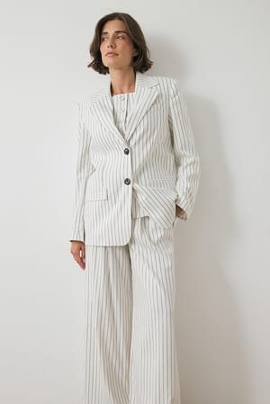 Cream/Black Oversized Pinstripe Blazer