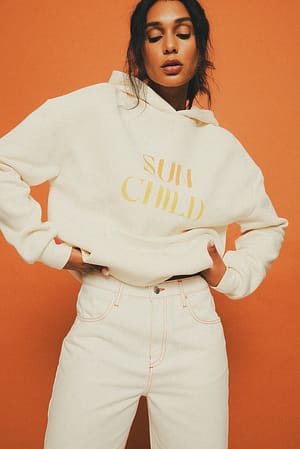 Cream Oversize hoodie med tryck