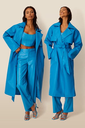 Blue Oversized PU trenchjas