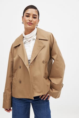 Beige Oversized Short Trenchcoat