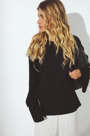 Black Oversized strikket sweater med sømdetaljer