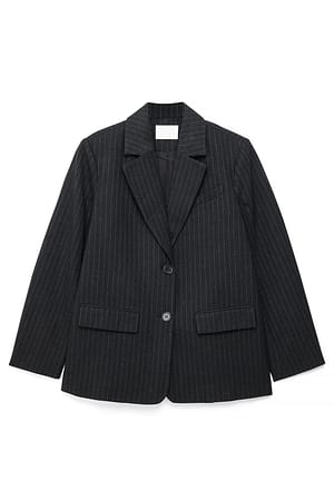 Grey Stripe Blazer i overstørrelse med striber og struktur
