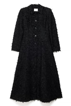 Black Oversize-strukturierter dünner Mantel
