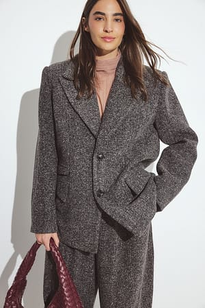 Grey Melange Blazer oversize en laine mélangée