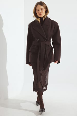 Brown Oversized Wool Blend Short Coat
