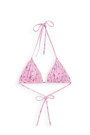 Red Flower Print Padded Triangle Bikini Top