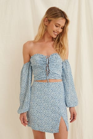 Painted Floral Blue Gerecyclede minirok met split